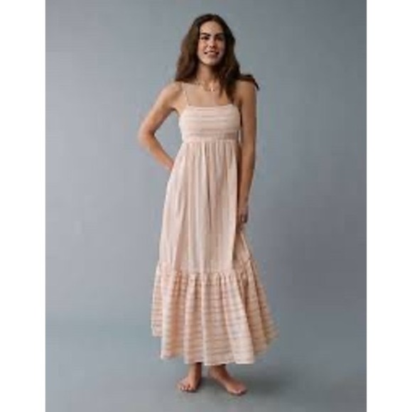 American Eagle maxi dress cotton linen striped cottagecore size XXL travel vaca - Picture 1 of 8